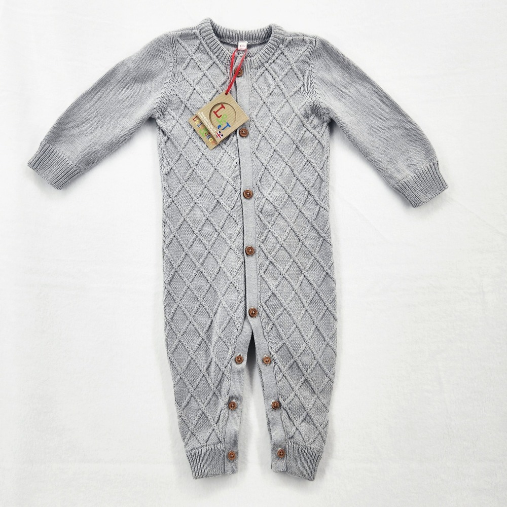 Lily & Jack‎ Infant Grey Diamond Cable Knit Cotton Romper W23845 9-12M